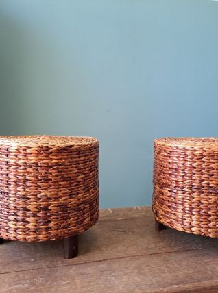 Paire de poufs en jonc de mer