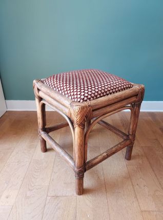Tabouret en rotin et velours