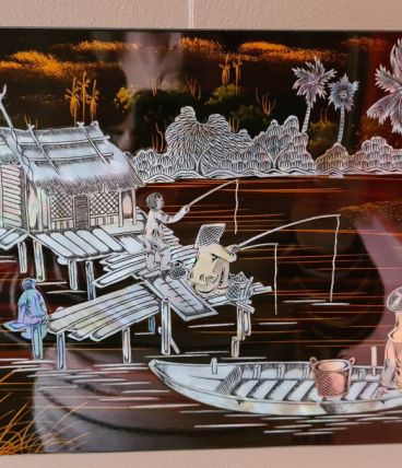 Tableau vietnamien en laque fabrication artisanal en direct