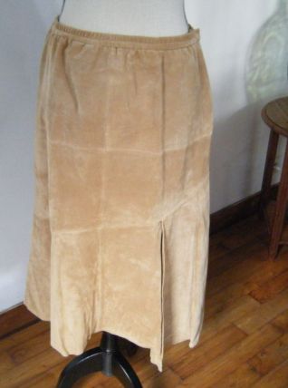 Jupe mi-longue Beth Terrell en daim 42 44 vintage 80
