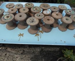 BOBINES EN BOIS 20 ANCIENNES VINTAGES FRANCE  BOIS THIERIEZ