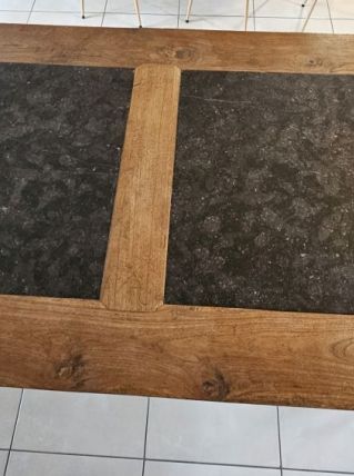 Table Vieux Teck Et Pierre bleue