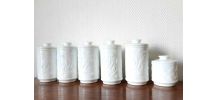 Pots à pharmacie en opaline blanche 