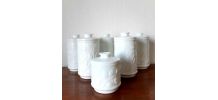 Pots à pharmacie en opaline blanche 
