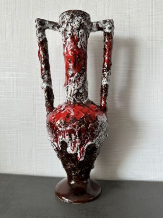 Vase Vallauris 31cm vintage brun/ rouge/ blanc