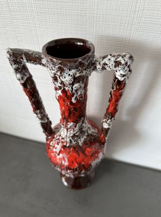 Vase Vallauris 31cm vintage brun/ rouge/ blanc