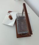 Boîte à biscuit Art Déco, inox, verre et palissandre