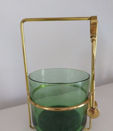 Seau à glace, verre soufflé et métal 