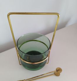 Seau à glace, verre soufflé et métal 