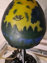 lampe fer forgé  avec superbe abat jour Emile Galle art nouv