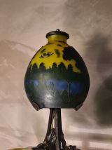 lampe fer forgé  avec superbe abat jour Emile Galle art nouv