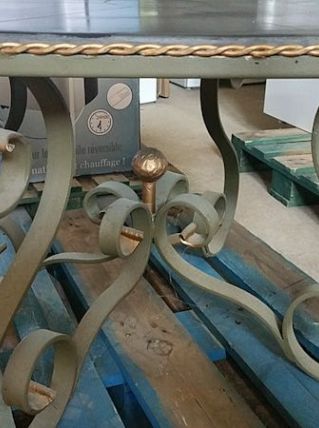Table basse dalle ardoise et fer forgé UNIQUE