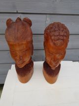 paire de statues buste africaine en bois