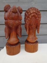 paire de statues buste africaine en bois