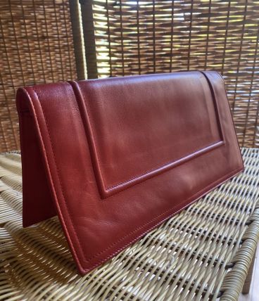 pochette cuir orange