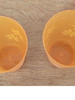 4 verres à limonade vintage orange à fleurs blanches 