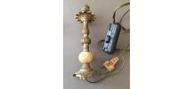 2 Pieds de lampe anciens en laiton et onyx veiné marron