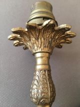 2 Pieds de lampe anciens en laiton et onyx veiné marron