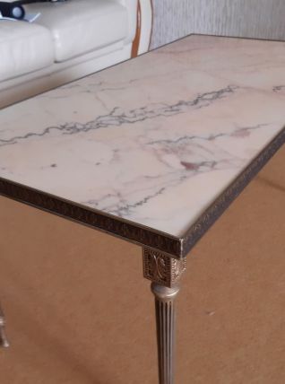 Table basse rectangulaire style Empire, en Bronze et Marbre 