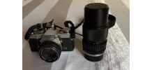 Appareil photo Olympus OM et objectif 150 mm