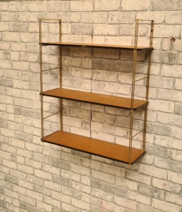 etagere  1950 a 60  string plaquage bois  avec jonc en bordu