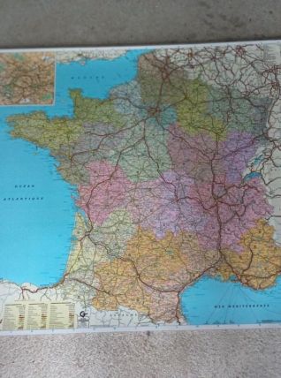 Grande carte murale routière de France vintage 120 cm x90 cm