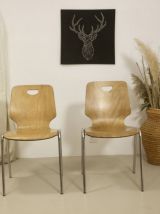 Paire de chaises empilable en bois contreplaqué Plywood. Réf