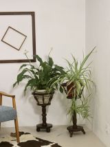 Paire de porte-plante vintage en bois avec pieds ronds année