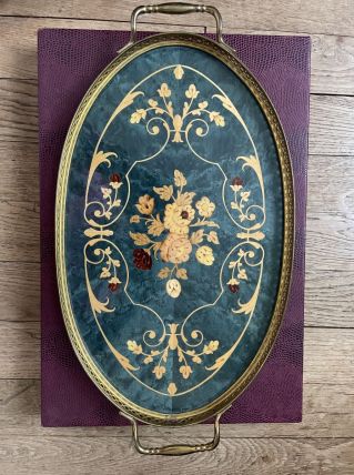 Plateau marqueterie bois et laiton