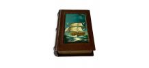Ancienne boîte en forme de livre peinture bateau vintage 