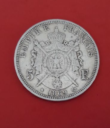5 Francs Argent 1869 A , Napoléon III , 3 , Paris , Ecu , éc