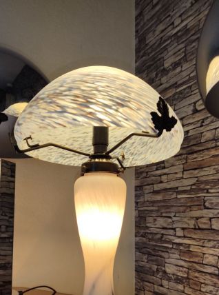 Lampe champignon pâte de verre bleu et Blanc 1990