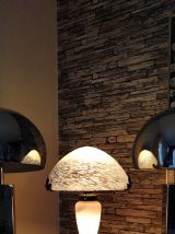 Lampe champignon pâte de verre bleu et Blanc 1990