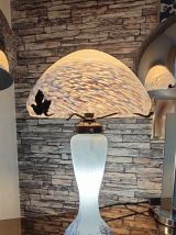 Lampe champignon pâte de verre bleu et Blanc 1990