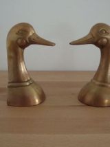Serre livres canards vintage en bronze doré