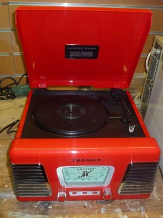combiné, tourne-disque, radio, ( rouge )