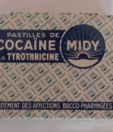 Boîte ancienne en tôle MIDY pastilles COCAÏNE. 