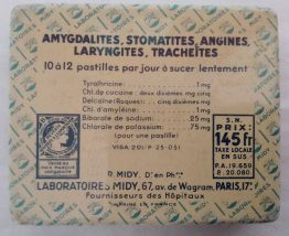 Boîte ancienne en tôle MIDY pastilles COCAÏNE. 