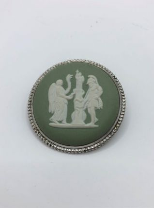 Wedgwood Jasperware - Broche - Argent poinçonné - Vert Olive