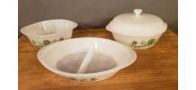 Lot de 3 plats vintage en pyrex fleurs vertes