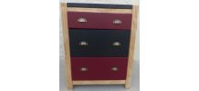 Grande commode en pin massif trois tiroirs simili cuir 