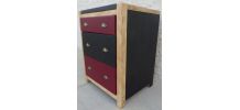 Grande commode en pin massif trois tiroirs simili cuir 