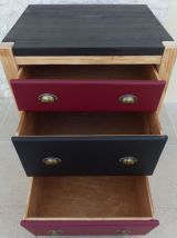 Grande commode en pin massif trois tiroirs simili cuir 