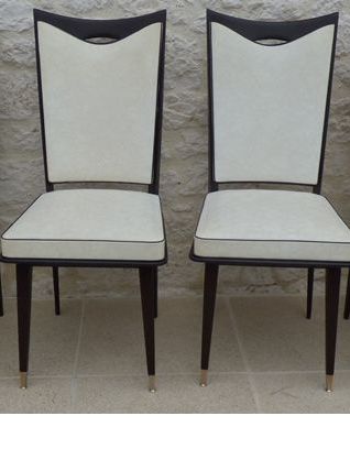 6 chaises à dossier haut en palissandre et assises et dossie
