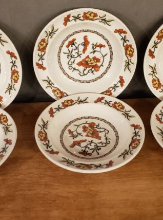 6 assiettes creuses Syracuse Sarreguemines Décor Fleurs
