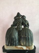 Sculpture ART DECO en régule Arlequin &amp; Colombines 