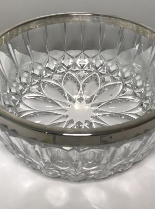 Coupe à fruit saladier en verre avec bord en métal argenté