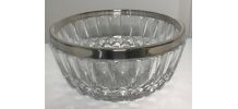 Coupe à fruit saladier en verre avec bord en métal argenté