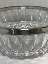 Coupe à fruit saladier en verre avec bord en métal argenté