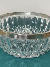 Coupe à fruit saladier en verre avec bord en métal argenté